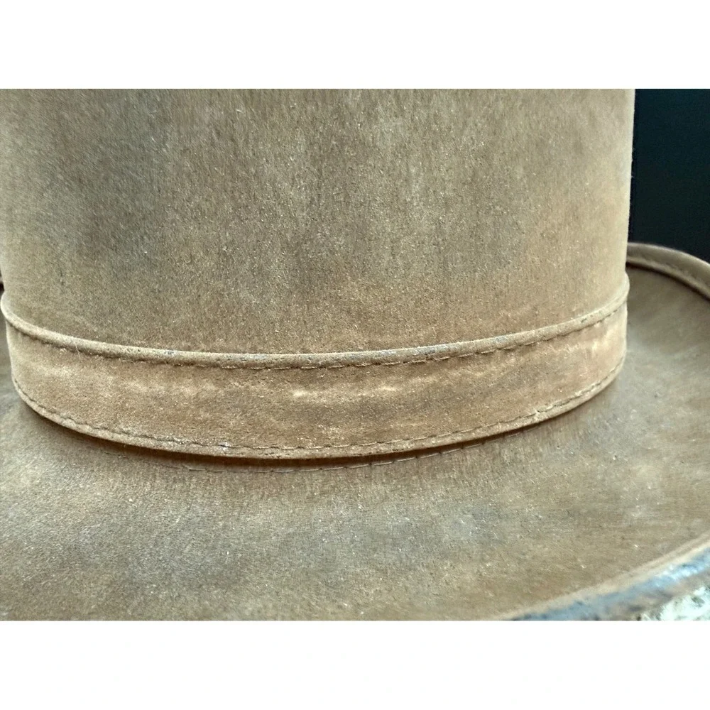 Vintage Tan Brown Suede Textured Top Hat Steampunk Costume Size 7.5 23.5in